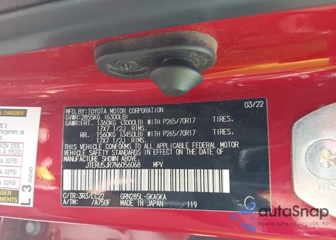 2022 Toyota 4Runner Trd Off Road Premium из США, поврежденный, VIN JTERU5JR7N6056068